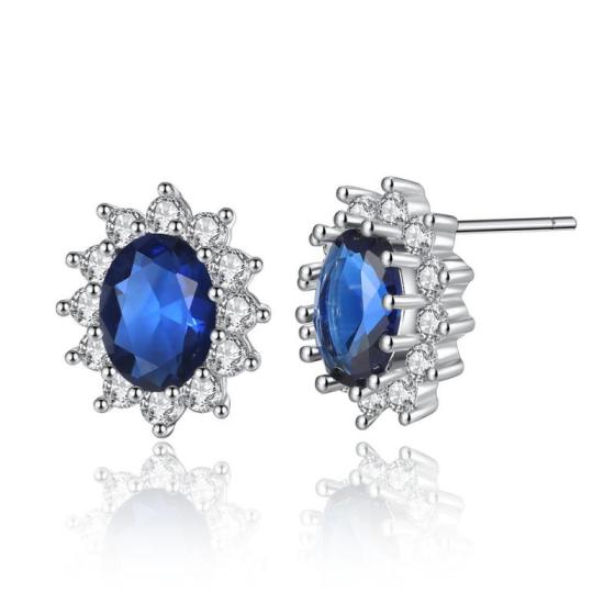 Beautiful Silver Jewelry Fancy Flower Pearl Earring Mixed with Sapphire CZ