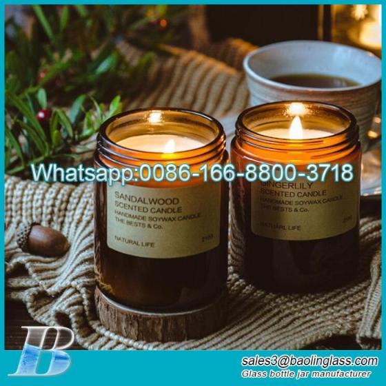 Custom 100ml 250ml Glass Candle Jar Luxury Amber Empty with T