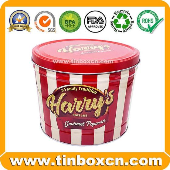 Customized 2 Gallon Metal Tin Box Popcorn Bucket with Lid for Food Packaging