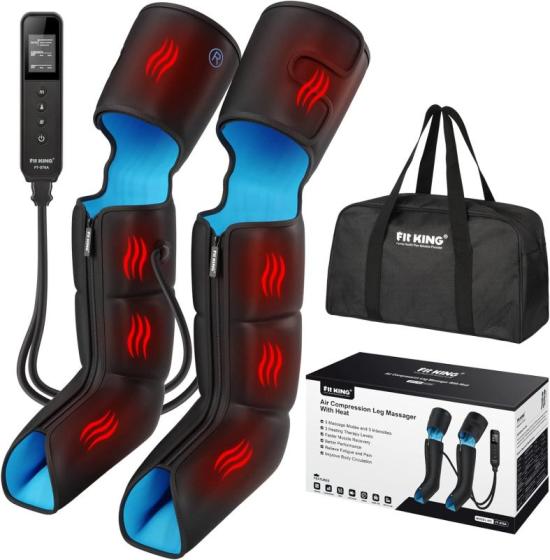 FIT KING Leg Massager with Heat for Circulation Upgraded Full Leg and Foot Compression Boots Massage